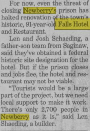 Falls Hotel (Newberry Hotel) - June 2005 Article